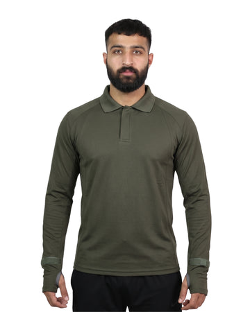 Olive Green Full Sleeve Poly Lycra T-Shirt