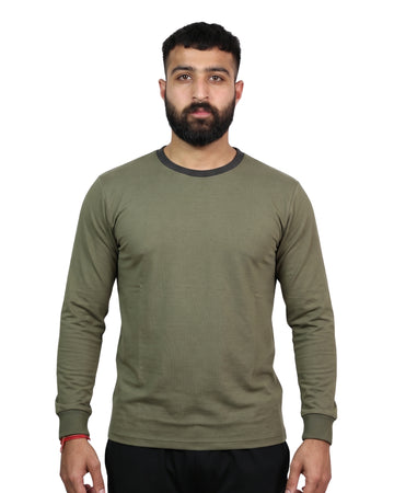 Olive Green Full Sleeve Cotton T-Shirt