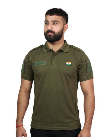 Olive Green Polyester Matty Tactical T-Shirt