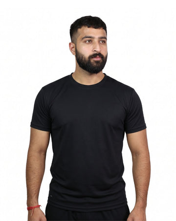 Black Cotton Round Neck T-Shirt