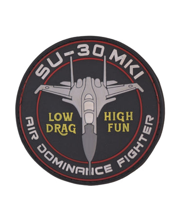 SU-30 MKI Fighter Jet – Tactical Round Patch (Black & Red Silicon)