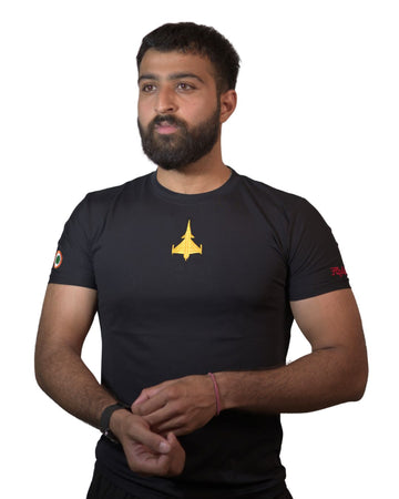 Rafale Run – Squadron Sport Tee ( Cotton ) Athletic Fit | White Fighter Print | GenZ Drop