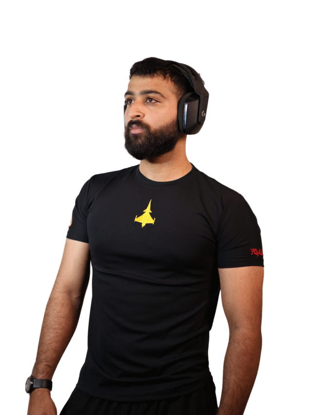 Rafale T-shirt Round Neck half sleeve cotton with embroidery aircraft on neck