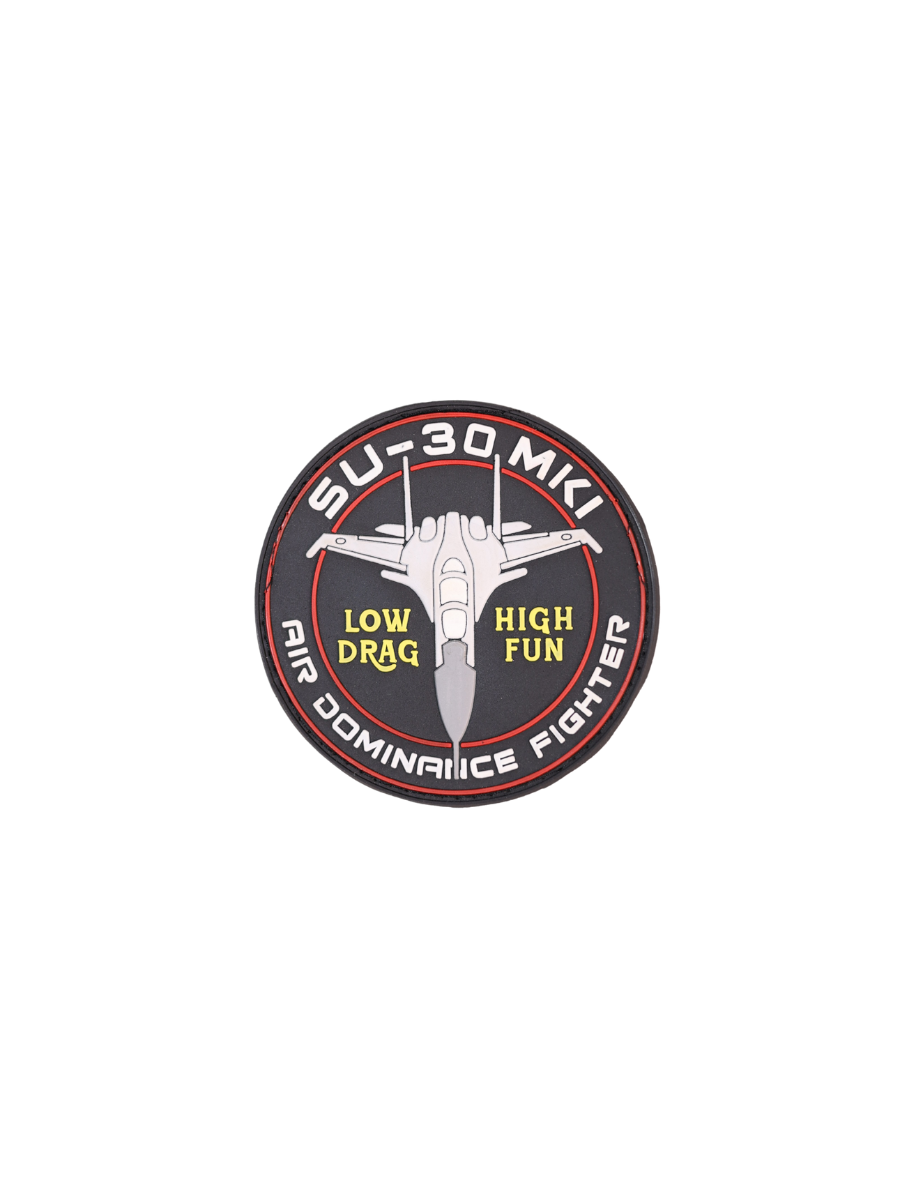 SU-30 MKI Fighter Jet – Tactical Round Patch (Black & Red Silicone)